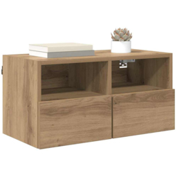 vidaXL 2 Door 2 Shelf Artisan Oak Wall Mounted TV Unit - Size: 40 x 80 x 34.5cm - Brown - Wilko - thumbnail 4