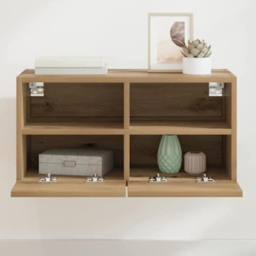 vidaXL 2 Door 2 Shelf Artisan Oak Wall Mounted TV Unit - Size: 40 x 80 x 34.5cm - Brown - Wilko