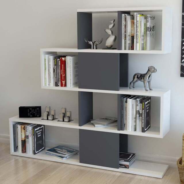 Decorotika Karlin 9 Shelf White and Anthracite Modern Bookcase - Size: 190 x 120 x 19.5cm - Multi - Wilko - image 1