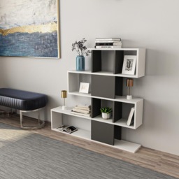 Decorotika Karlin 9 Shelf White and Anthracite Modern Bookcase - Size: 190 x 120 x 19.5cm - Multi - Wilko - thumbnail 4