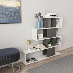 Decorotika Karlin 9 Shelf White and Anthracite Modern Bookcase - Size: 190 x 120 x 19.5cm - Multi - Wilko - thumbnail 6