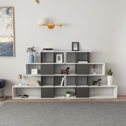 Decorotika Karlin 9 Shelf White and Anthracite Modern Bookcase - Size: 190 x 120 x 19.5cm - Multi - Wilko - thumbnail 7