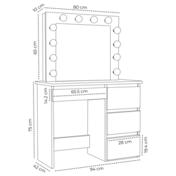 Portland 4 Drawer Stone Grey Dressing Table Set with LED Mirror - Size: 42 x 94 x 140cm - Wilko - thumbnail 6