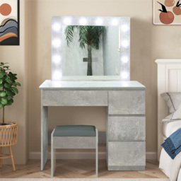 Portland 4 Drawer Stone Grey Dressing Table Set with LED Mirror - Size: 42 x 94 x 140cm - Wilko - thumbnail 3