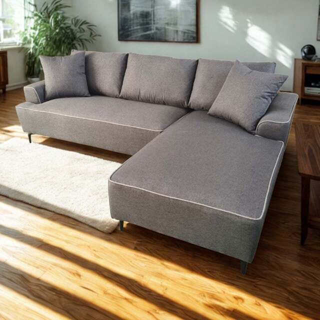 DS Living The Milano Edge Grey Textured Fabric Left Hand Corner Sofa - Size: 3 Seater - Wilko