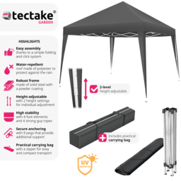 tectake Linosa 3 x 3m Grey Water and UV Resistant Gazebo - Wilko - thumbnail 7