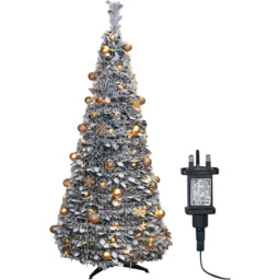 Xmas Haus Pop Up Pre Lit Snowy Artificial Christmas Tree 7ft - Silver - Wilko