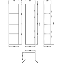 nuie Parade 2 Door Soft Black Wall Hung Tall Cabinet - Size: 1399 x 356 x 253mm - Wilko - thumbnail 4