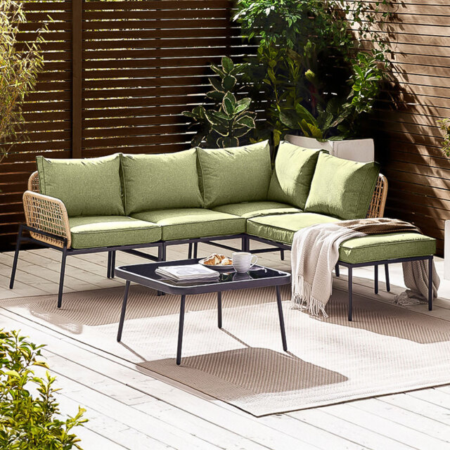 Furniturebox Asia 5 Seater Black and Brown Rattan Outdoor Corner Sofa Set - Wilko - image 1