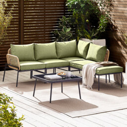 Furniturebox Asia 5 Seater Black and Brown Rattan Outdoor Corner Sofa Set - Wilko - thumbnail 1