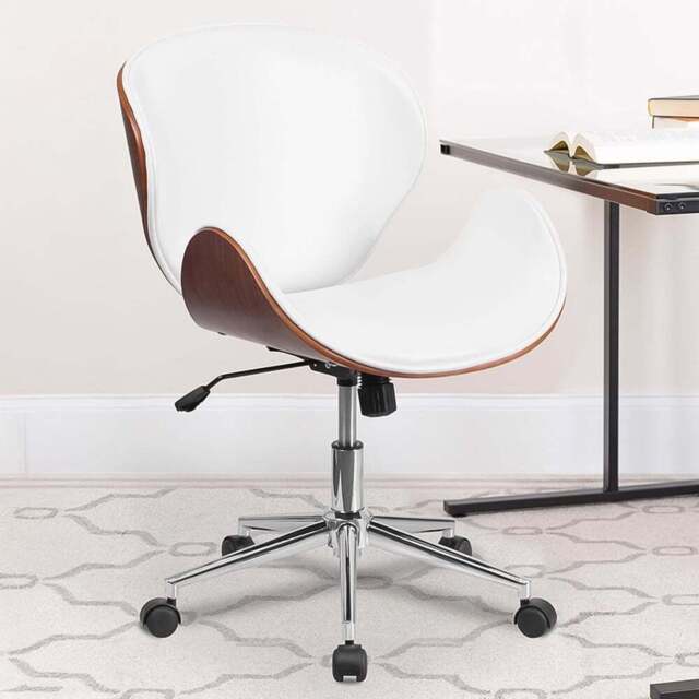 FWStyle White and Walnut Faux Leather Armless Office Chair - Size: 97.79 x 66.04 x 65.41cm - Wilko - image 1
