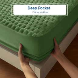 Velosso Single Olive Chunky Popcorn Fitted Sheet - Wilko - thumbnail 5