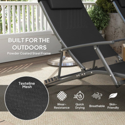 Outsunny Set of 2 Black Folding Sun Lounger - Size: 87 x 64 x 154cm - Wilko - thumbnail 6