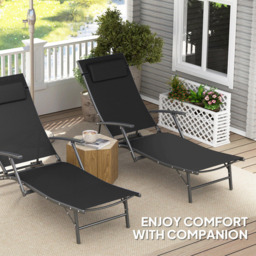 Outsunny Set of 2 Black Folding Sun Lounger - Size: 87 x 64 x 154cm - Wilko - thumbnail 7