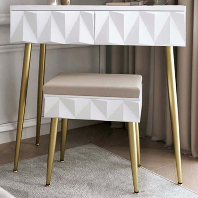 CARME Home Montana White and Gold Dressing Table with Padded Stool - Size: 35 x 50 x 89cm - Wilko - image 1