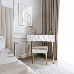 CARME Home Montana White and Gold Dressing Table with Padded Stool - Size: 35 x 50 x 89cm - Wilko - thumbnail 7