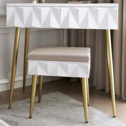 CARME Home Montana White and Gold Dressing Table with Padded Stool - Size: 35 x 50 x 89cm - Wilko - thumbnail 1