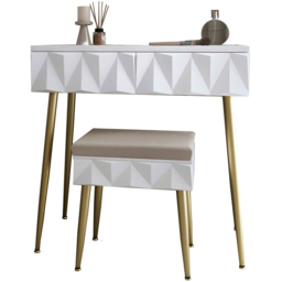 CARME Home Montana White and Gold Dressing Table with Padded Stool - Size: 35 x 50 x 89cm - Wilko - thumbnail 3