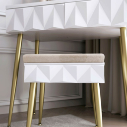 CARME Home Montana White and Gold Dressing Table with Padded Stool - Size: 35 x 50 x 89cm - Wilko - thumbnail 4