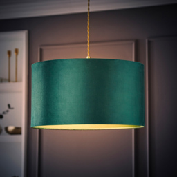 ValueLights Reni Forest Green Velvet Large Drum Ceiling Lamp Shade 45cm - Size: 25 x 45 x 45cm - Wilko - thumbnail 7