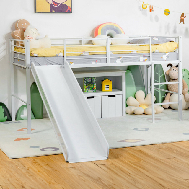 Costway Single White Kids Bed with Slide and Stairs - Wilko - image 1