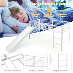 Costway Single White Kids Bed with Slide and Stairs - Wilko - thumbnail 4