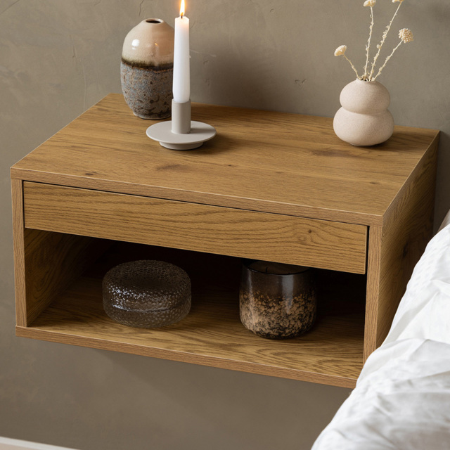 Florence Cholet Single Drawer Single Shelf Oak Square Bedside Table - Brown - Furniture To Go - Wilko - image 1