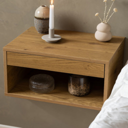 Florence Cholet Single Drawer Single Shelf Oak Square Bedside Table - Brown - Furniture To Go - Wilko - thumbnail 1