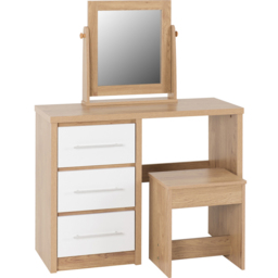Seconique Seville White Gloss Light Oak Veneer Dressing Table Set with Mirror - Size: 39 x 100 x 76cm - Wilko - thumbnail 3