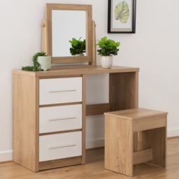 Seconique Seville White Gloss Light Oak Veneer Dressing Table Set with Mirror - Size: 39 x 100 x 76cm - Wilko