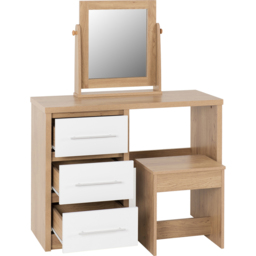 Seconique Seville White Gloss Light Oak Veneer Dressing Table Set with Mirror - Size: 39 x 100 x 76cm - Wilko - thumbnail 5