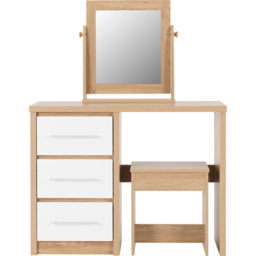 Seconique Seville White Gloss Light Oak Veneer Dressing Table Set with Mirror - Size: 39 x 100 x 76cm - Wilko - thumbnail 4