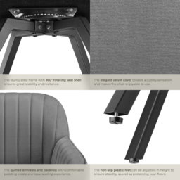 tectake Set of 4 Grey Velvet Fabric Lounge Armchair - Size: Single - Wilko - thumbnail 6