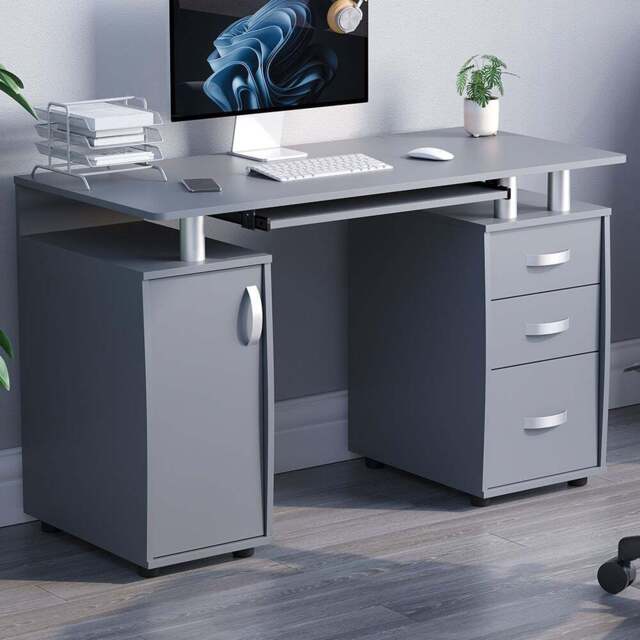 Vida Designs Otley 3 Drawer Computer Desk Grey - Size: 74 x 120 x 55cm - Wilko - image 1