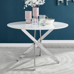 Furniturebox Arona Cesano 6 Seater Round Dining Set White Gloss Chrome and Black - Wilko - thumbnail 3