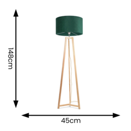 ValueLights Lottie Forest Green Velvet Drum Shade Natural Wood Tripod LED Floor Lamp - Size: 148 x 45 x 45cm - Cream - Wilko - thumbnail 5