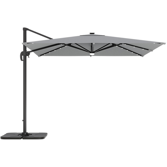 Living and Home Light Grey LED Square Rotatable Cantilever Parasol with Square HDPE Base 3m - Wilko - image 1