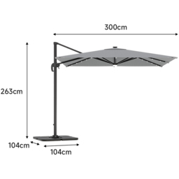 Living and Home Light Grey LED Square Rotatable Cantilever Parasol with Square HDPE Base 3m - Wilko - thumbnail 7