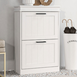 Portland White 2 Flip Drawer Shoe Storage Cabinet - Size: 82.5 x 24 x 54cm - Wilko