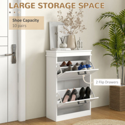Portland White 2 Flip Drawer Shoe Storage Cabinet - Size: 82.5 x 24 x 54cm - Wilko - thumbnail 6