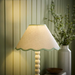 ValueLights Florie Scallop Green Trim Small Shade - Size: 15 x 27.5 x 27.5cm - Cream - Wilko - thumbnail 3