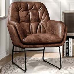 Living and Home Brown Tufted Leisure Armchair with Metal Legs - Size: Single - Wilko - thumbnail 1