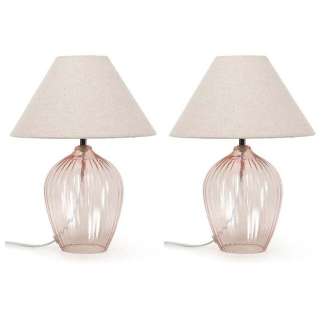 ValueLights Olivet Pink and Natural Taper Glass LED Table Lamp 2 Pack - Size: 34 x 25 x 25cm - Wilko - image 1