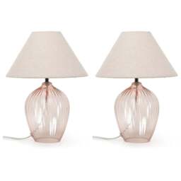 ValueLights Olivet Pink and Natural Taper Glass LED Table Lamp 2 Pack - Size: 34 x 25 x 25cm - Wilko