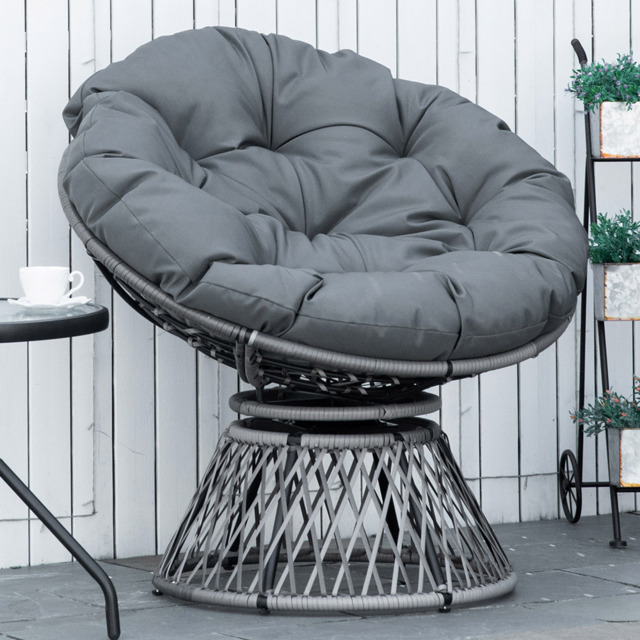Outsunny Grey 360° Swivel Rattan Chair with Padded Cushion - Size: 1 Seater - Wilko - image 1