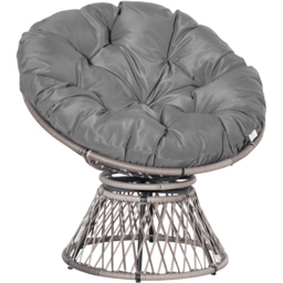 Outsunny Grey 360° Swivel Rattan Chair with Padded Cushion - Size: 1 Seater - Wilko - thumbnail 3