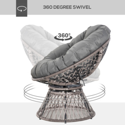 Outsunny Grey 360° Swivel Rattan Chair with Padded Cushion - Size: 1 Seater - Wilko - thumbnail 5