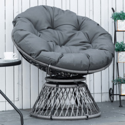 Outsunny Grey 360° Swivel Rattan Chair with Padded Cushion - Size: 1 Seater - Wilko - thumbnail 1