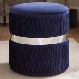 GFW Eden Midnight Blue Soft Velvet Storage Stool - Size: 41 x 38 x 38cm - Wilko