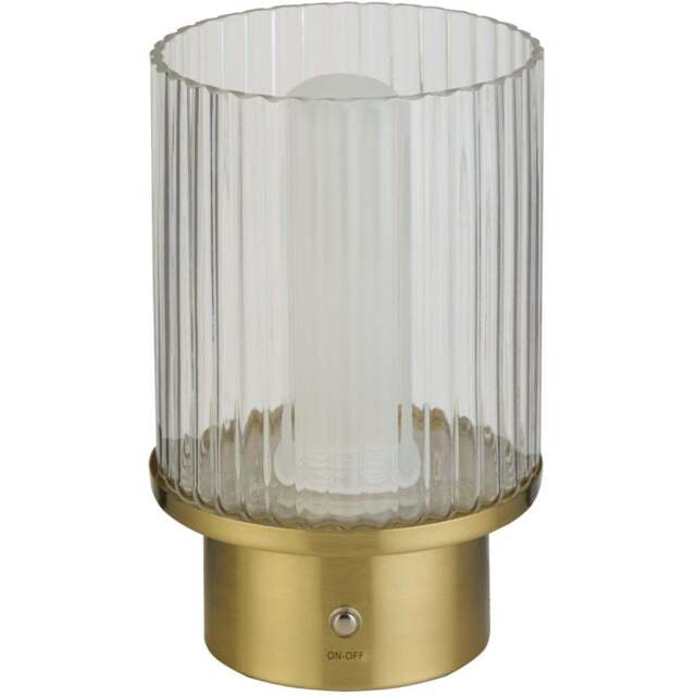 Lighting Collection Clear and Opal White Glass Shade Brass Rechargeable LED Lamp - Size: 24 x 17.5 x 17.5cm - Antique Brass and Clear - Wilko - image 1
